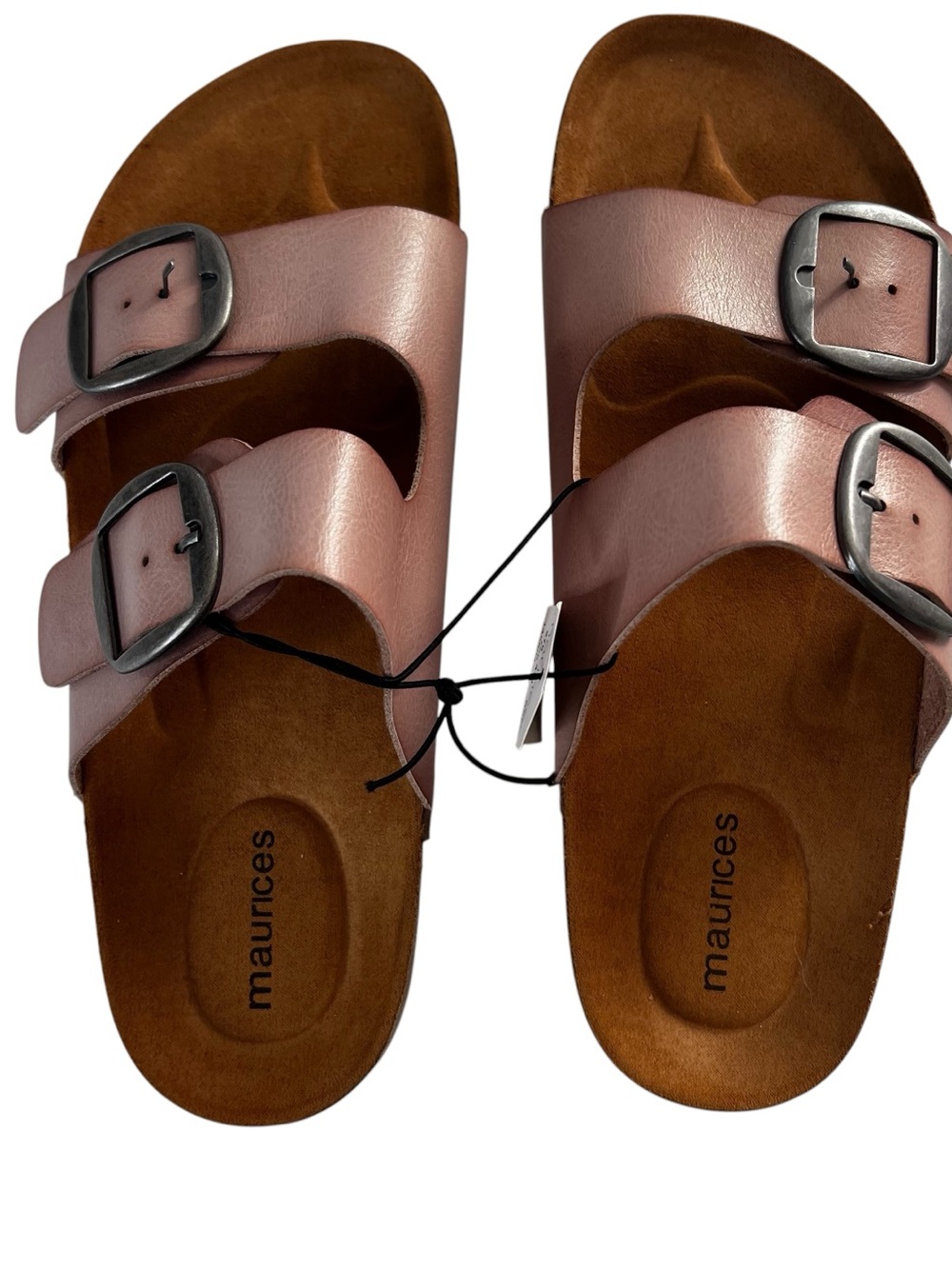 Maurices Double Buckle Slide Sandals Sz 8M Double Strap Faux Leather Pink Tint